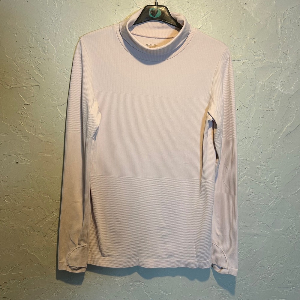 ATHLETA Women's Light Pink Ribbed Turtleneck Long Sleeve Top Size L
